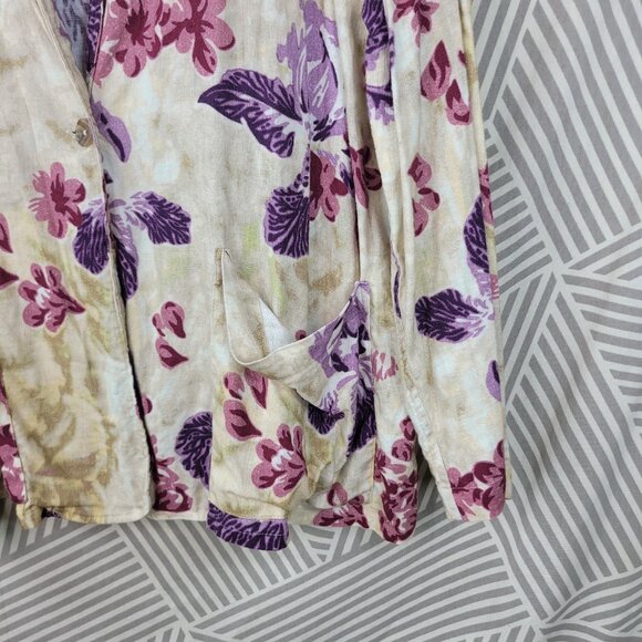 Coldwater Creek Plus Size 2X Linen Jacket blazer Floral Iris Tan Purple Pockets - Picture 3 of 6